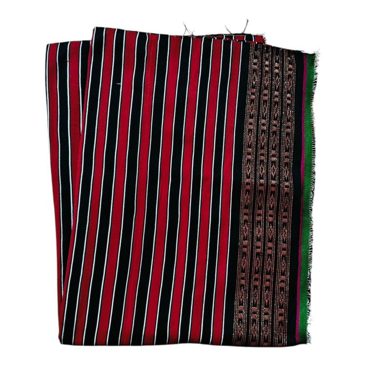 Pekok- Premium Handloom woven Striped Cotton-Blend Fabric – Red and Black with White Accents