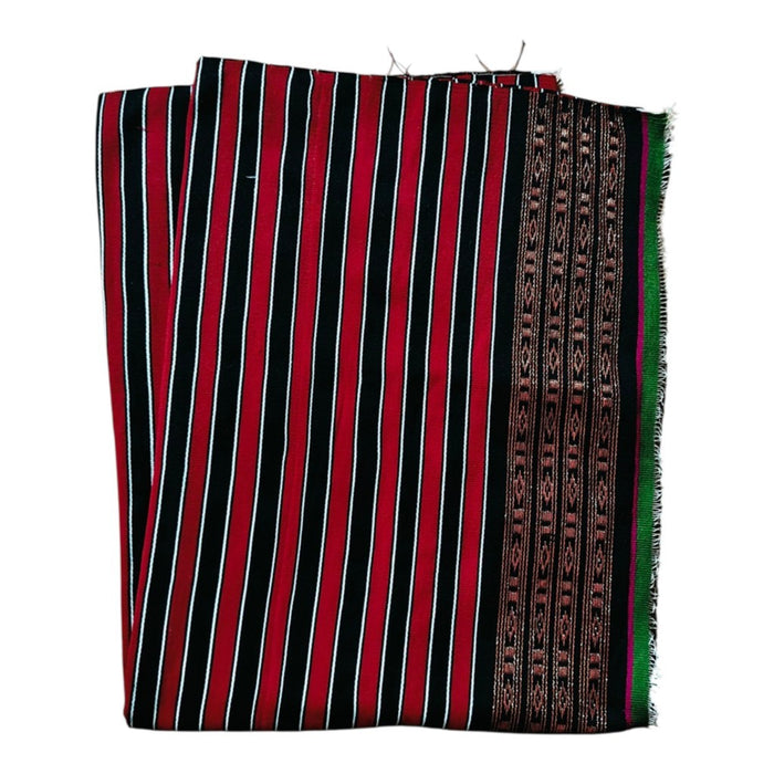 Pekok- Premium Handloom woven Striped Cotton-Blend Fabric – Red and Black with White Accents