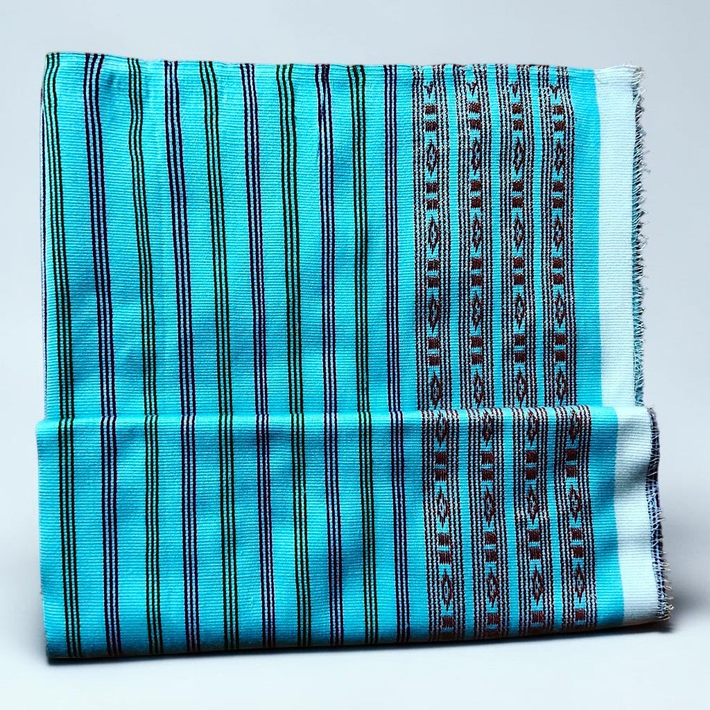 Pekok- Premium Handloom woven Striped Cotton-Blend Fabric – Blue with Light Peach Accents
