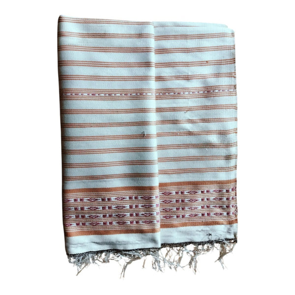 Pekok- Premium Handwoven Striped Cotton-Blend Fabric – White with Light Peach Accents