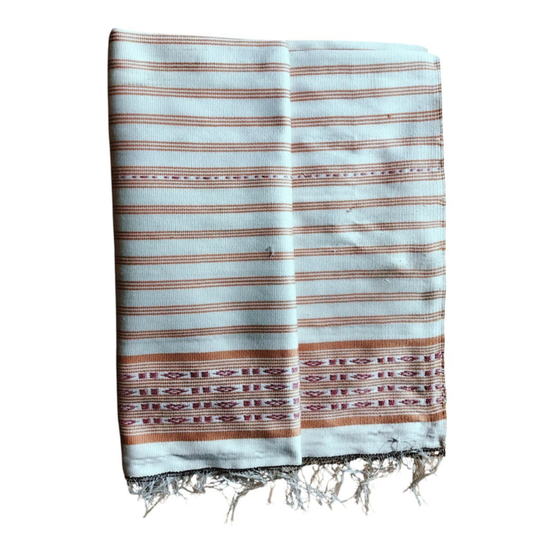 Pekok- Premium Handwoven Striped Cotton-Blend Fabric – White with Light Peach Accents