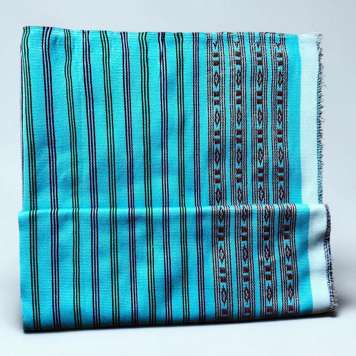 Pekok- Premium Handloom woven Striped Cotton-Blend Fabric – Blue with Light Peach Accents