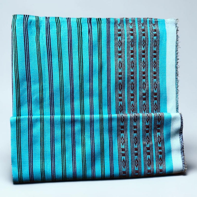 Pekok- Premium Handloom woven Striped Cotton-Blend Fabric – Blue with Light Peach Accents