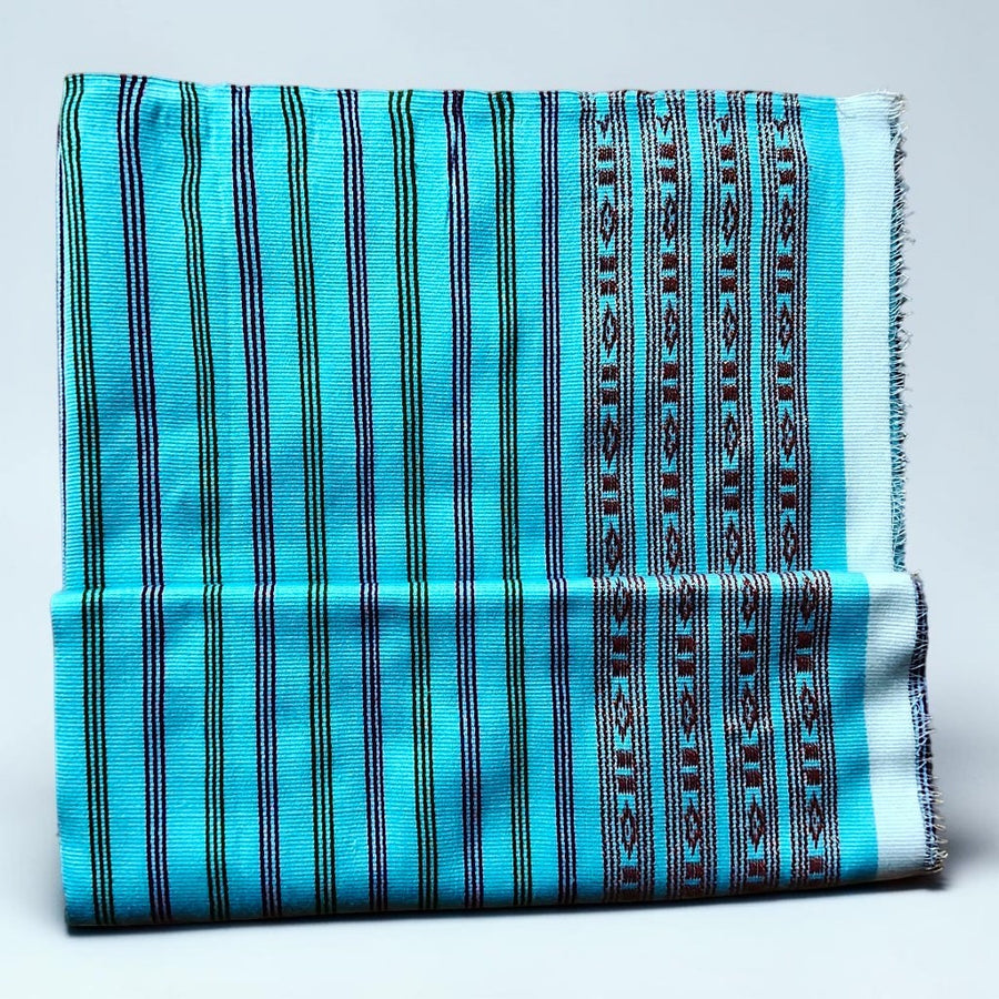 Pekok- Premium Handloom woven Striped Cotton-Blend Fabric – Blue with Light Peach Accents